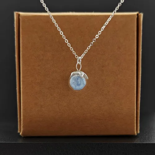 Vista 4 de Collar de plata de ley 925 con colgante de bola de cristal de 0.4 pulgadas que brilla en la oscuridad, hecho a mano
