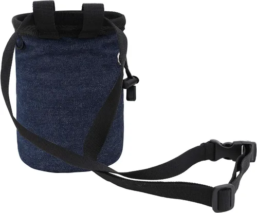 Vista 4 de AMC Bolsa de tiza bordada de panda escalada en roca con bolsillo con cremallera Azul mezclilla