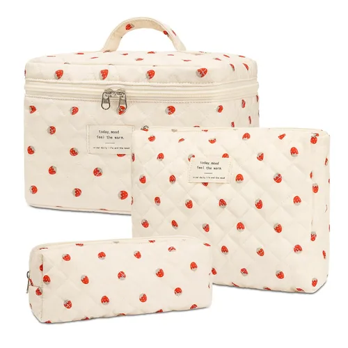 Vista 11 de honitty Bolsa de maquillaje, bolsas de cosméticos acolchadas, bolsas de maquillaje florales grandes para mujeres, organizador de maquillaje, bolsa
