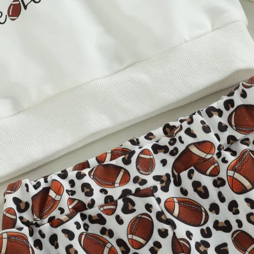 Vista 6 de Ropa de fútbol para bebé niña, juego de manga corta, mameluco de manga corta, pantalones acampanados de rugby, diadema