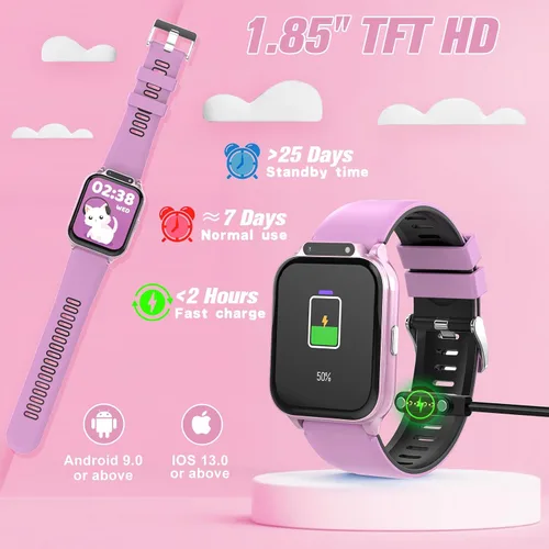 Vista 6 de Reloj inteligente para niños de 1.85 pulgadas con rastreador de fitness, monitor de sueño, más de 22/100 modos deportivos, esfera de bricolaje, IP68