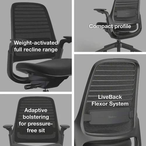 Vista 6 de Steelcase Series 1 Silla de oficina ergonómica, suelos de alfombra, grafito, luz