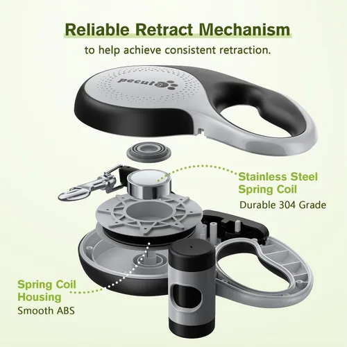 Vista 6 de Correa retráctil para perros grandes, correa retráctil resistente de 26 pies con soporte para bolsa de excrementos, 360° sin enredos, control de un