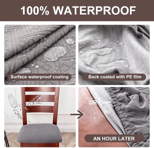 Vista 3 de Genina Fundas de asiento para silla de comedor, impermeables, paquete de 4, fundas de asiento elásticas para comedor, fundas protectoras para sillas