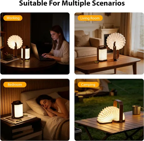 Vista 8 de Linterna plegable de estilo japonés, recargable de 1200 mAh, tiempo de funcionamiento de 4 a 6 horas, lámpara de mano y mesa 2 en 1, luz cálida