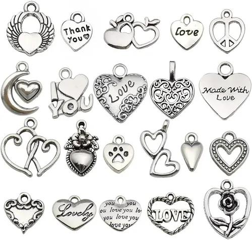 Vista 9 de WOCRAFT 24 dijes de pulsera de corazón de amor para hacer joyas, San Valentín, boda, rosa, flor, para bricolaje, collares, llaveros y suministros
