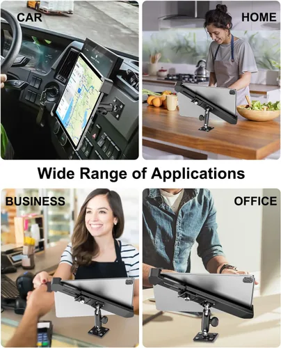 Vista 7 de Soporte de seguridad para tableta de automóvil, soporte industrial resistente para tableta con cerradura y llave, soporte antirrobo giratorio