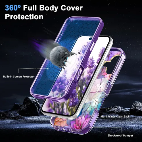 Vista 4 de Funda para iPhone 16 con protector de pantalla-Lotus A25