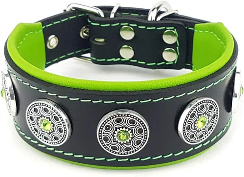 Vista 12 de Bestia Bijou - Collar de cuero para perro, collar de perro suave de 2 pulgadas de ancho con cojín ortopédico para mayor durabilidad y comodidad