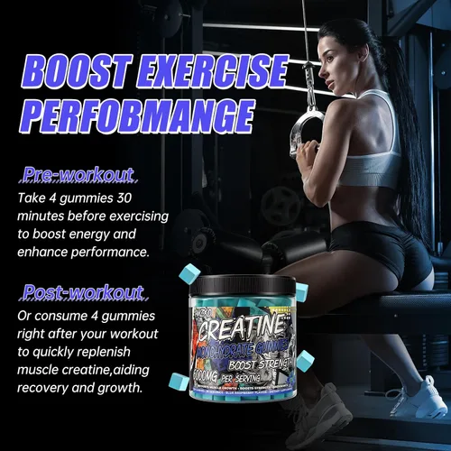 Vista 4 de Gomitas de monohidrato de creatina, 0.23 onzas, 120 unidades de constructor muscular para hombres y mujeres, suplemento de preentrenamiento