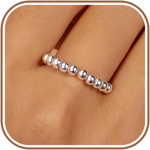 Vista 7 de LOVECOM 925 Sterling Silver Anxiety Fidget with Beads Rings for Women Oro