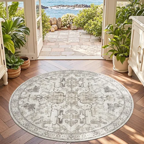 Vista 370 de jinchan Lima - Alfombra simétrica floral geométrica lavable, alfombra de entrada de medio círculo de 2 x 3, alfombra de media luna, suave y Azul