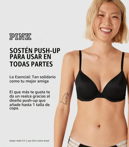 Vista 4 de Victoria's Secret Brasier para mujer uso en todas partes, color rosa, con realce (32A-38DD)