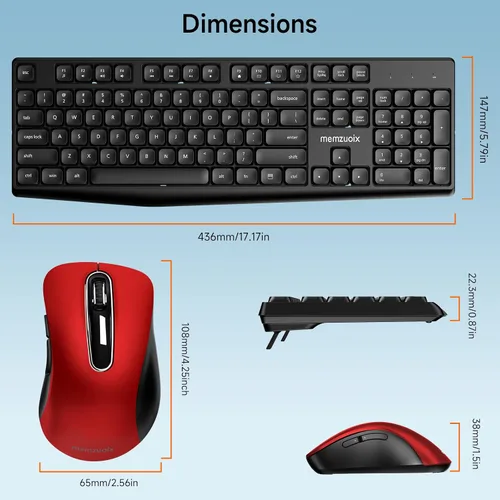Vista 6 de memzuoix - Combo de teclado y mouse inalámbricos, juego de mouse ergonómico de tamaño completo 2.4G, receptor USB inalámbrico sin retrasos para PC