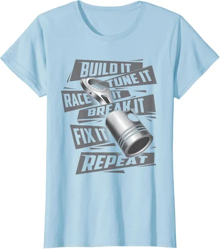 Vista 30 de Build It Tune It Race It Break It - Camiseta para entusiastas de los coches de carreras, talla S Negro
