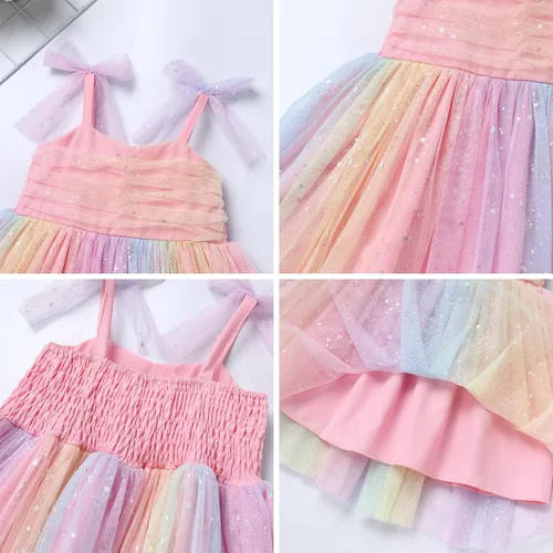 Vista 3 de Vestido tutú para niña, sin mangas, fruncido, vestido de verano con lentejuelas brillantes, lunares, estrellas, princesa, vestido de tul