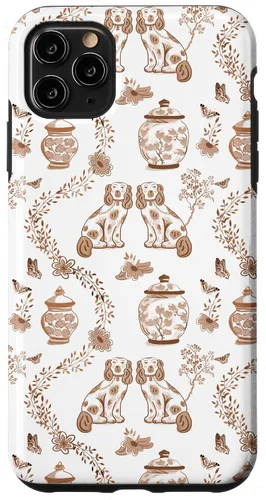 Vista 12 de Funda para iPhone XS Max Preppy Marrón y Blanco Toile Chinoiserie Perros y Jengibre