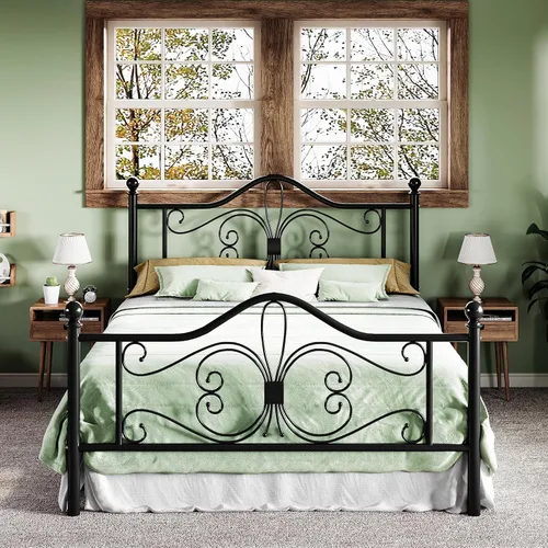 Vista 11 de Allewie Marco de cama de tamaño individual para niños, marco de cama de metal con cabecero y piecero de diseño de patrón de mariposa, no necesita