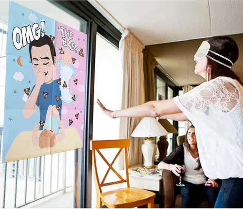 Vista 3 de PARTYLOUD Pin The Sticker en el pañal, juegos de baby shower, divertidos juegos de baby shower, actividades temáticas de pañales, juegos de fiesta