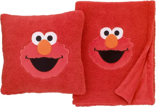 Vista 3 de Sesame Street Elmo Manta de Peluche Roja de Sherpa Suave para Niños con Aplique