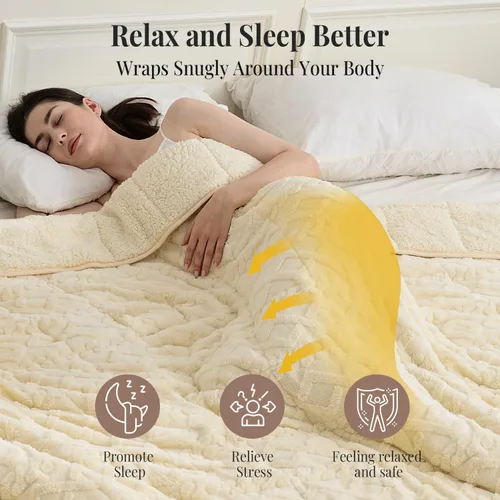 Vista 5 de Topblan - Manta pesada para adultos de 12 libras, suaves y cómodas mantas de forro polar con sherpa lanudo, manta pesada de jacquard elegante