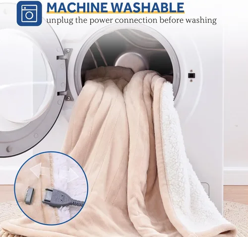 Vista 7 de Sealy - Manta eléctrica con bolsillo para los pies para adultos, manta térmica de franela y sherpa con 6 niveles de calefacción y apagado automático