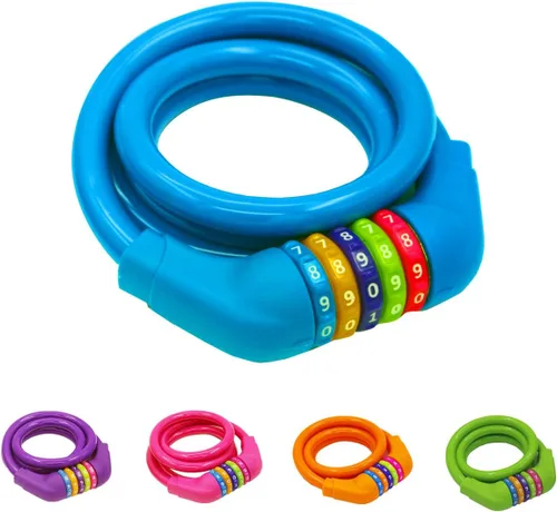 Vista 9 de Cable de bloqueo de bicicleta, bloqueo de cable reiniciable de 4 pies, bloqueo de bicicleta con combinación de 5 dígitos autoenrollable, perfecto