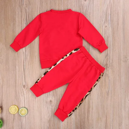 Vista 3 de Niño Bebé Niña Niño Leopardo Traje Jersey Tops Pantalones Chándal 2pcs Conjunto Otoño Invierno Ropa
