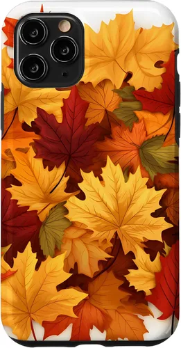 Vista 29 de Carcasa para iPhone 16 con texto en inglés "Fall Foliage Gathering of Autumn Leaves