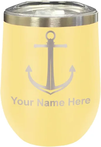 Vista 39 de LaserGram Vaso de vino de acero inoxidable de doble pared, ancla de barco, grabado personalizado incluido (negro)