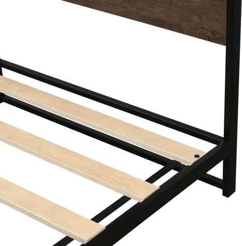 Vista 7 de Anwick Base de cama de tamaño individual con cabecera de madera/plataforma de metal alto/cama de plataforma individual para niños, con espacio