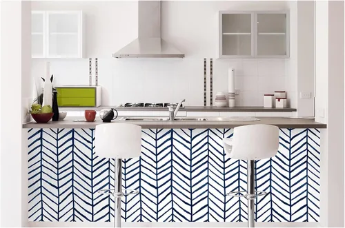 Vista 3 de HAOKHOME Papel tapiz azul marino para despegar y pegar, diseño moderno a rayas para baño, decoración extraíble de espiga de 17.7 pulgadas x 9.8 pies