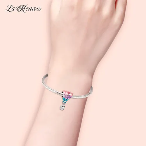 Vista 2 de LaMenars Happy Birthday Heart Charm for Bracelets 925 Silver Beads for Women's Bracelets & Necklaces Balloon & Cake Dangle Pendant for Mother's Day