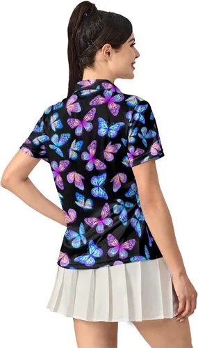 Vista 3 de QINGXUN Polo de manga corta con estampado gráfico para mujer, polo de golf que absorbe la humedad
