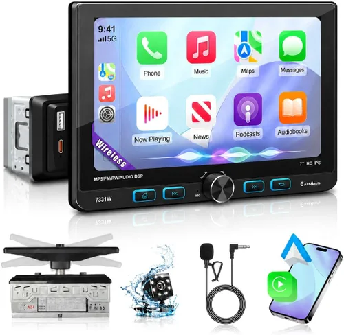 Vista 9 de Estéreo de coche inalámbrico de 7" de doble DIN con Apple CarPlay Android Auto 178 * 102mm, radio de reproducción de coche con pantalla táctil