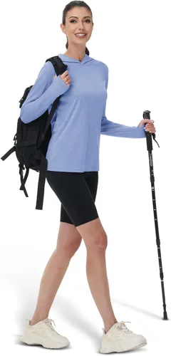 Vista 5 de MAGCOMSEN Camiseta de manga larga con protección solar UPF 50+ para mujer, de secado rápido, ligera, para senderismo y atletismo