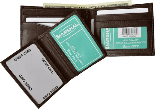 Vista 4 de Cartera de cuero genuino de calidad bi-fold ID con cremallera para hombre marrón