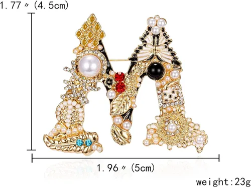 Vista 2 de Broche de iniciales A-Z con 26 letras para mujeres y niñas colorido esmalte del alfabeto perla cristal Metal no conocido