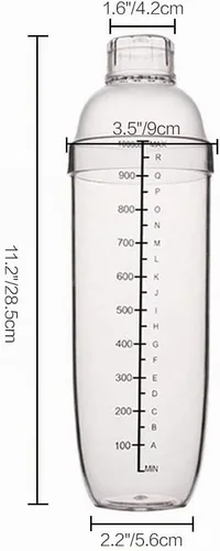 Vista 2 de Coctelera de plástico de 2 piezas, mezclador de bebidas, coctelera de té Boba, juego de herramientas de bar profesional (33 oz/1000 cc)