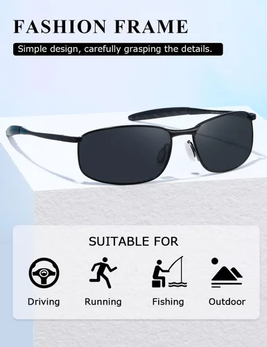 Vista 3 de AEVOGUE anteojos de sol polarizados para hombres, marco metálico rectangular, anteojos retro AE0535.