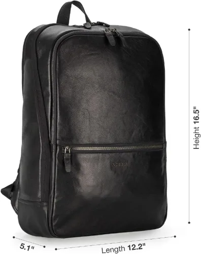 Vista 2 de VELEZ Mochila de cuero de grano completo con compartimento para laptop de 14 pulgadas, mochila delgada unisex para universidad, trabajo y negocios