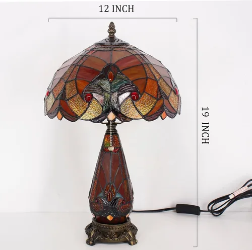 Vista 2 de Lámpara Tiffany de Vidrio Emplomado para Mesa de 12 x 19 Pulgadas Diseño Jarrón Madre e Hija Lámpara de Escritorio de Acento Luz Nocturna