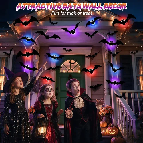 Vista 6 de LUDILO 48P Bats Halloween Decorations + 12P Rechargeable Lights with Remote