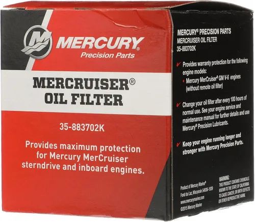 Vista 5 de Mercury 883702K Filtro de aceite para motores MerCruiser V6 con filtro de aceite montado en el bloque del motor