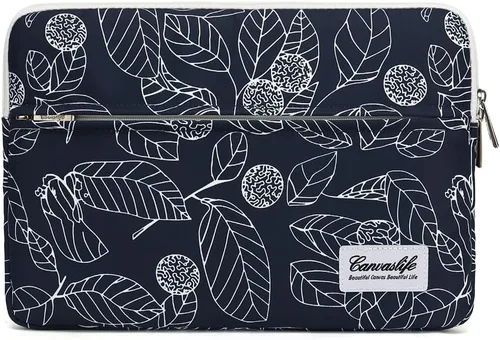 Vista 11 de Canvaslife - Funda de lona para laptop de 13 pulgadas con patrón de cuadros negros y bolsillo de 13 y 13.3 pulgadas
