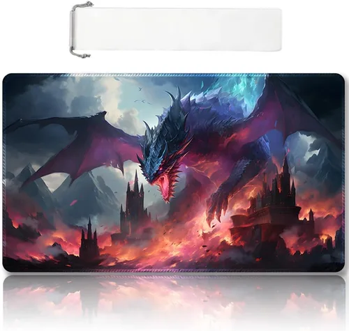 Vista 37 de Tapete de juego MTG cosido de alta calidad con zonas y respaldo de goma antideslizante, tapete de juego TCG para MTG y otros juegos de cartas, Dkt