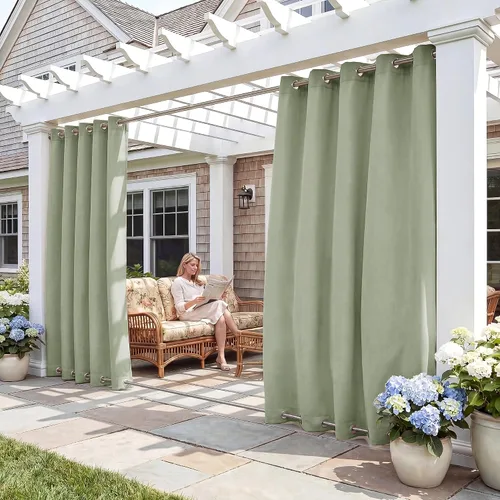 Vista 26 de RYB HOME Cortinas resistentes al viento para exteriores, cortinas opacas impermeables con aislamiento térmico para patio, porche, glorieta, pérgola