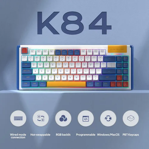 Vista 2 de DUSTSILVER Teclado K84 para juegos con cable, 75% de diseño de EE. UU., 84 teclas, ultra compacto, intercambiable en caliente, mini teclado
