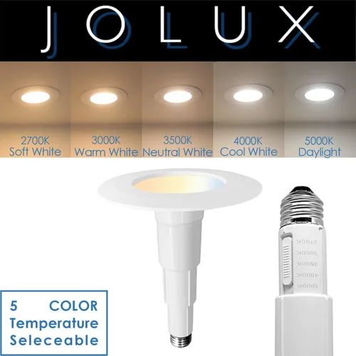 Vista 2 de Jolux Luz LED ajustable de 4 pulgadas 5CCT para remodelación, 2700K-5000K CCT seleccionable, 6W = 40W 500LM, base E26 regulable, borde biselado