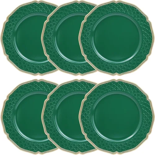 Vista 12 de Platos de carga azul marino con bordes abalorios, juego de 6 platos de plástico para bodas a granel para platos de cena, decoración de mesa